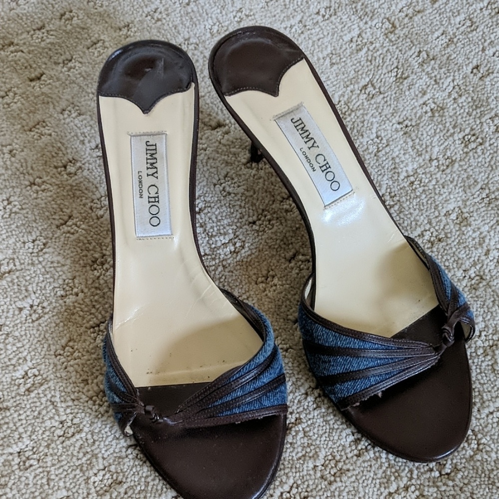 Jimmy Choo Heels Brown with Denim sz 8 38
